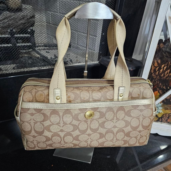 Women's Coach Beige Boston Monogram Satchel One Size - Picture 2 of 7